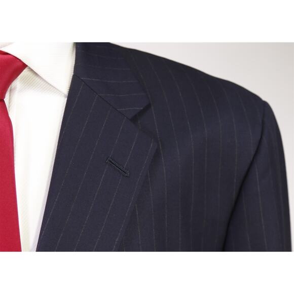 H. Freeman & Son Navy Blue Chalkstripe 2-Btn Wool Suit Hand Tailored 46R - Picture 4 of 9